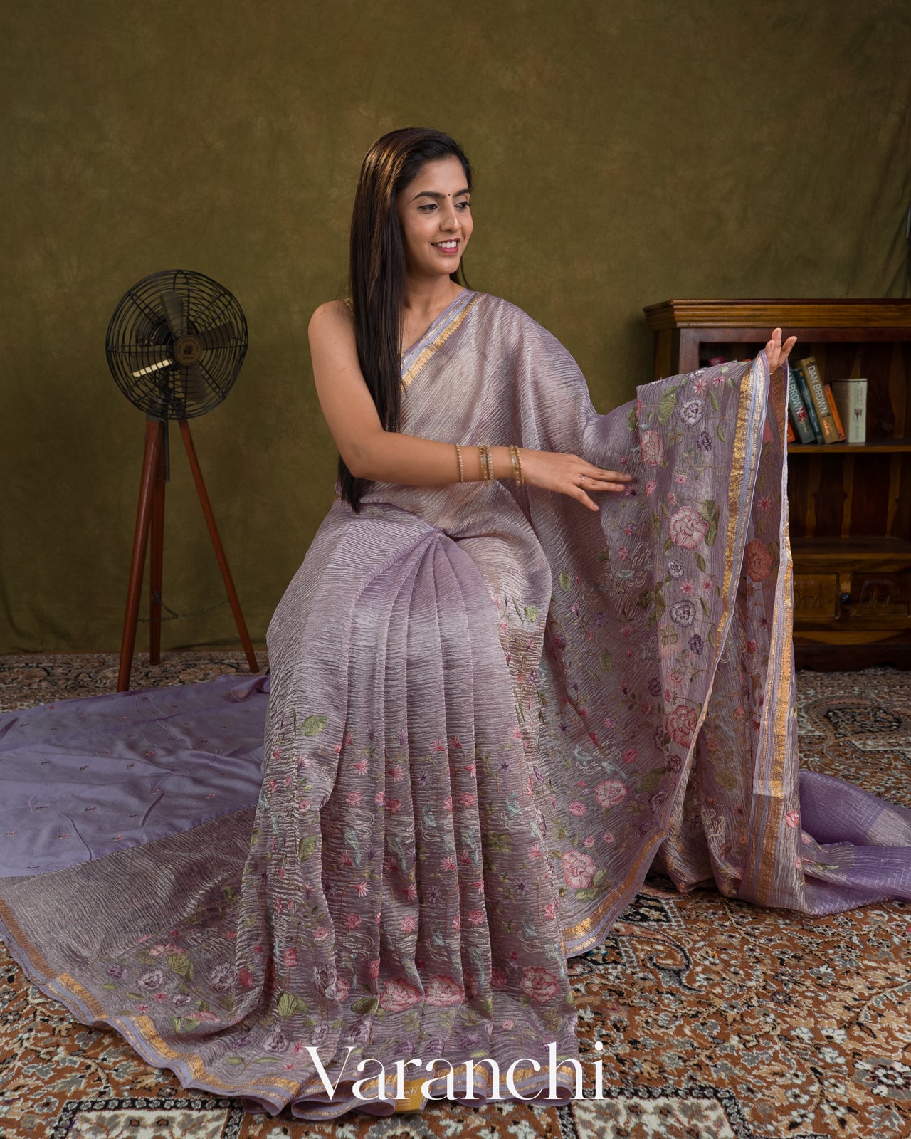 Lavender Pure Crush Tissue Kora Silk Saree 