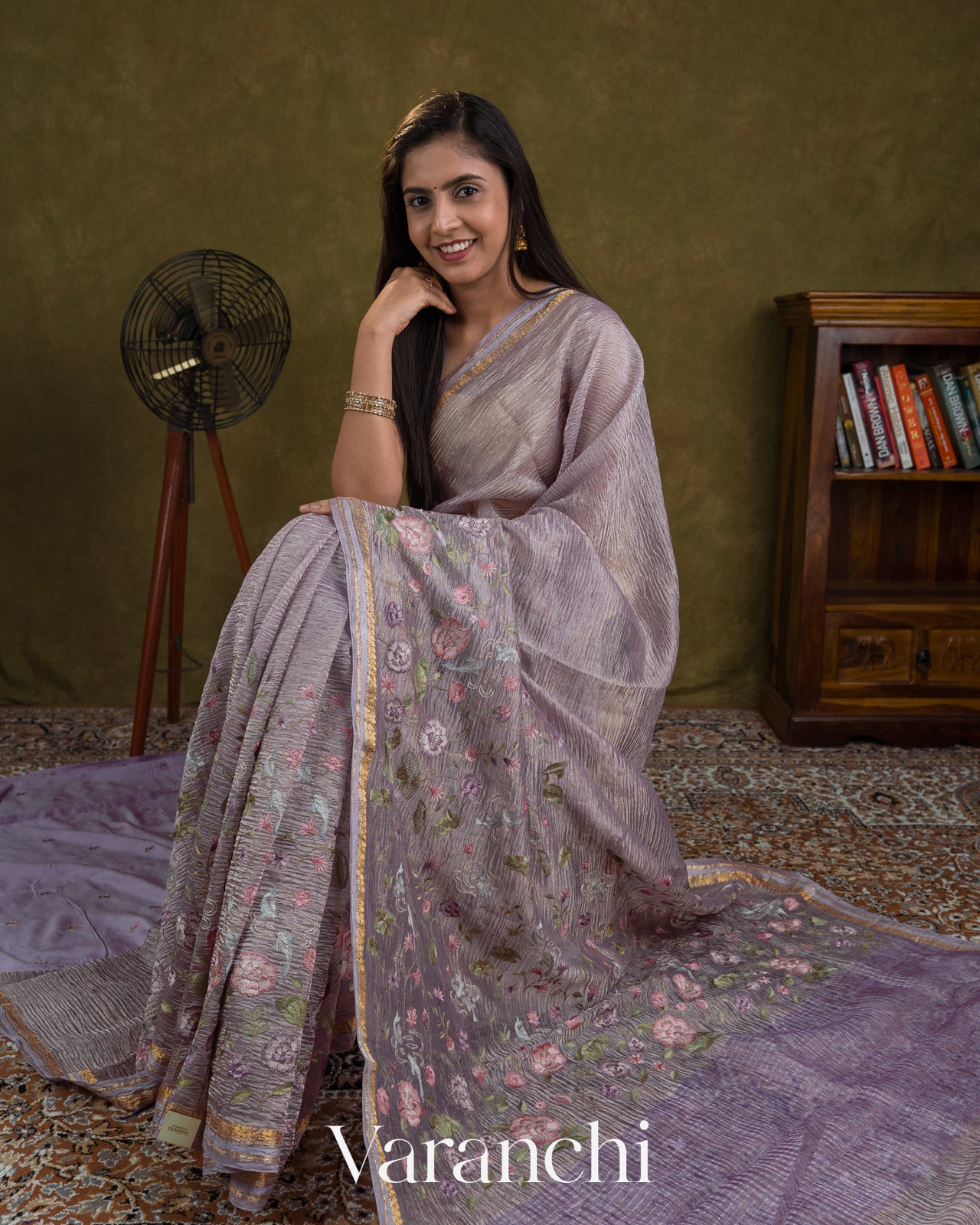 Lavender Pure Crush Tissue Kora Silk Saree 
