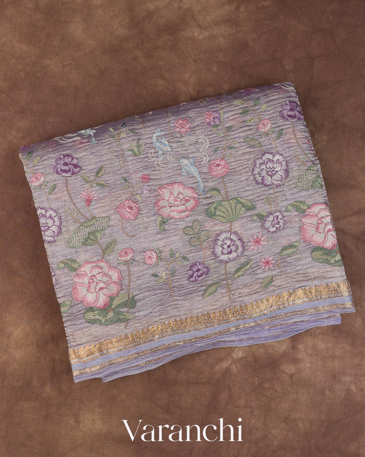 Lavender Pure Crush Tissue Kora Silk Saree 