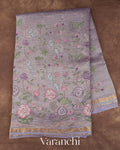 Lavender Pure Crush Tissue Kora Silk Saree 