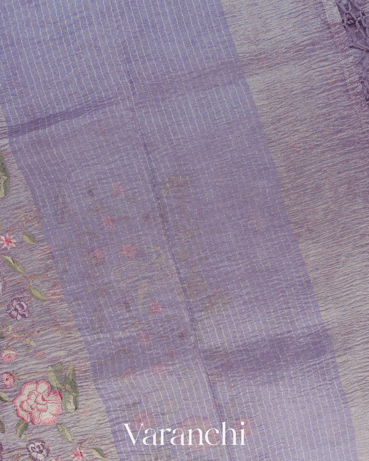 Lavender Pure Crush Tissue Kora Silk Saree 