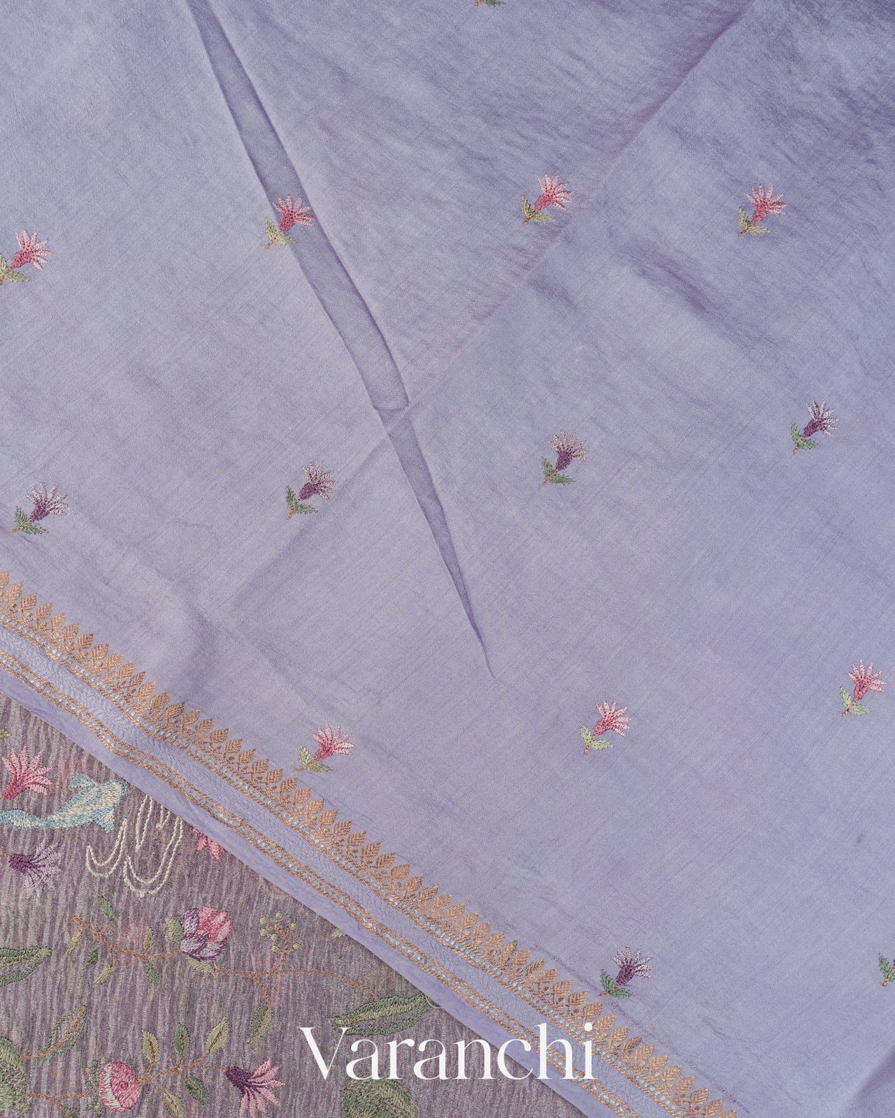 Lavender Pure Crush Tissue Kora Silk Saree 