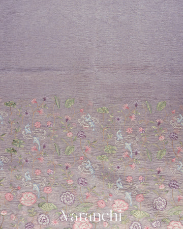 Lavender Pure Crush Tissue Kora Silk Saree 