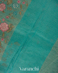 Turquoise Blue Floral Embroidered Pure Crush Tissue Kora Silk Saree