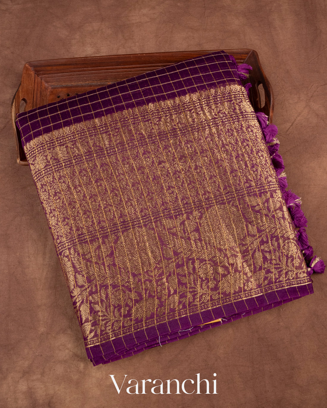 Wine Purple Pure Crush Kora Silk Saree