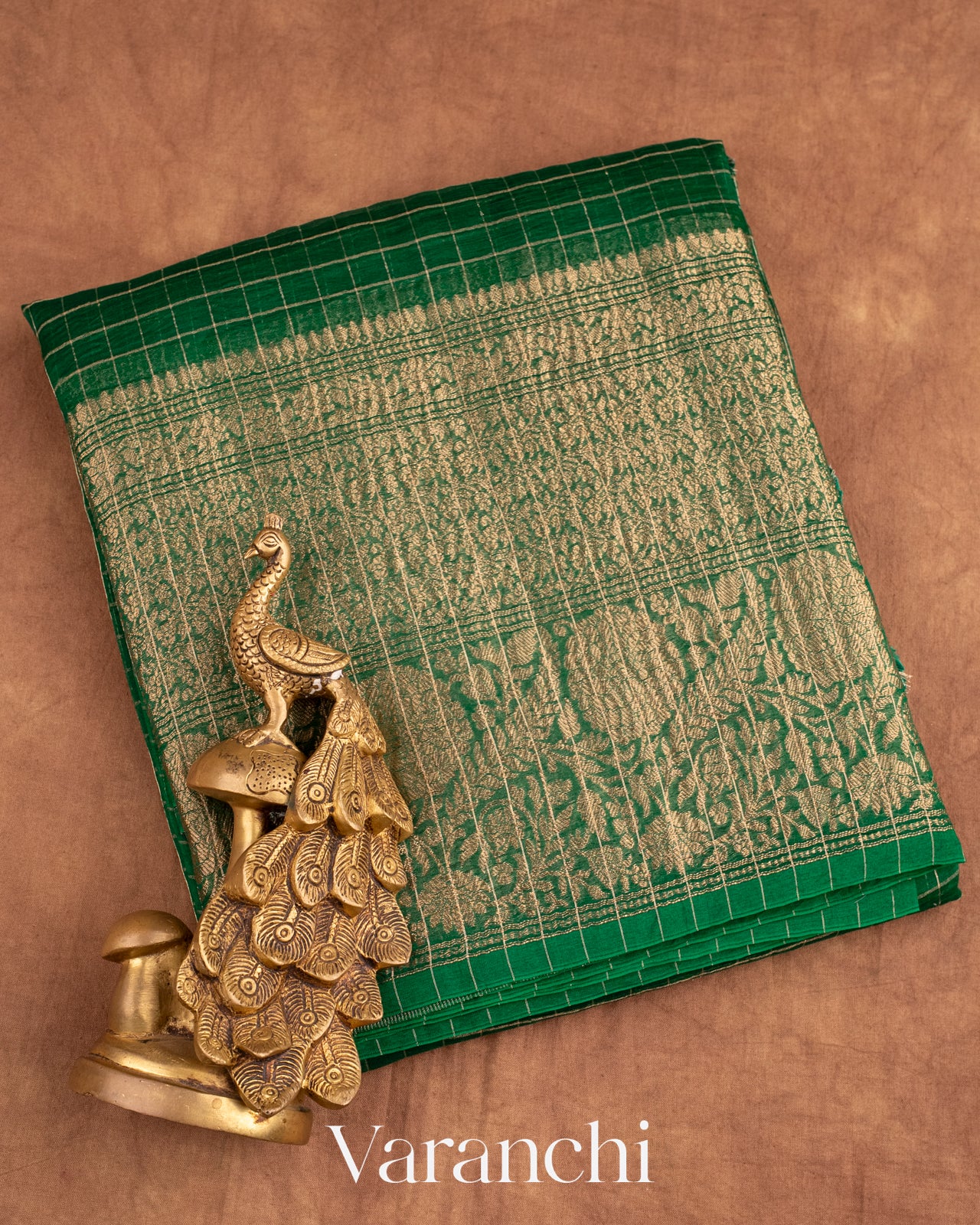 Dark Green Pure Crush Kora Silk Saree