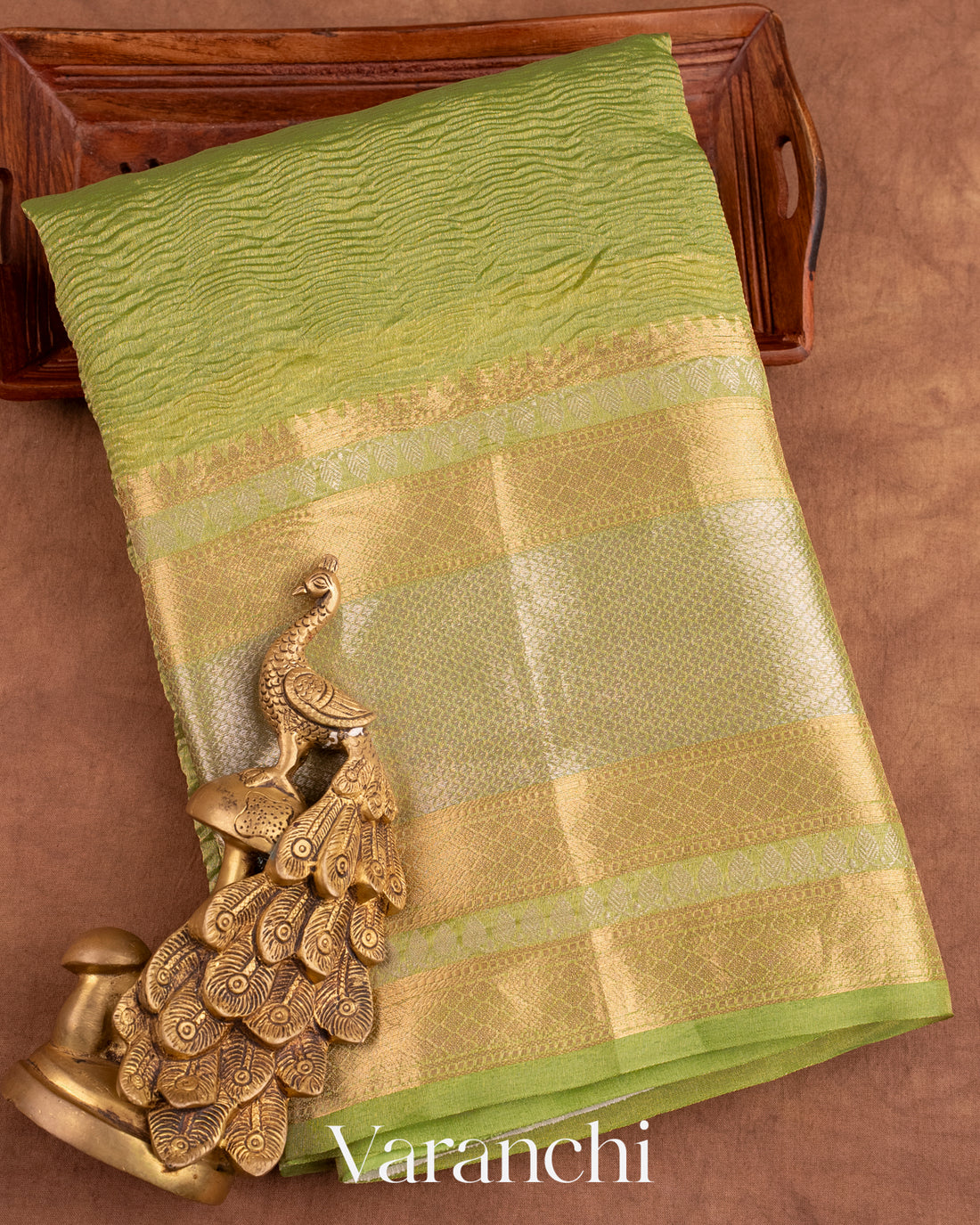 Lemon Green Pure Crush Tissue Kora Silk Saree