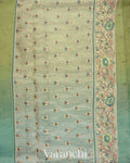 Sea Blue and Olive Gold Ombre-Dyed Pure Crush Tissue Kora Silk Saree 