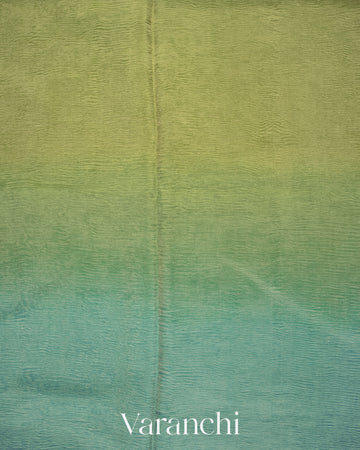 Sea Blue and Olive Gold Ombre-Dyed Pure Crush Tissue Kora Silk Saree 