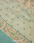 Sea Blue and Olive Gold Ombre-Dyed Pure Crush Tissue Kora Silk Saree 
