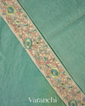 Sea Blue and Olive Gold Ombre-Dyed Pure Crush Tissue Kora Silk Saree 