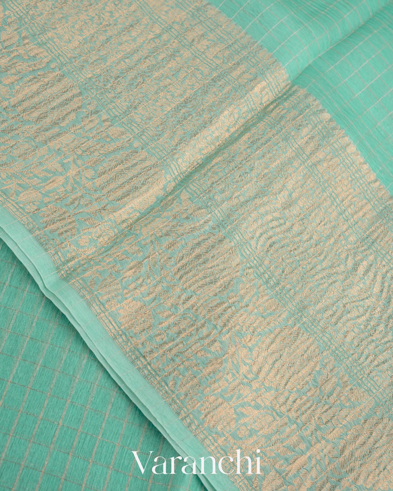 Aqua Green Pure Crush Kora Silk Saree