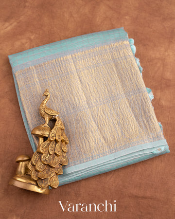 Powder Blue Pure Crush Kora Silk Saree