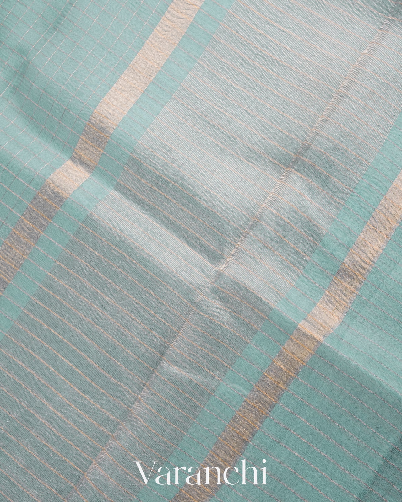 Powder Blue Pure Crush Kora Silk Saree
