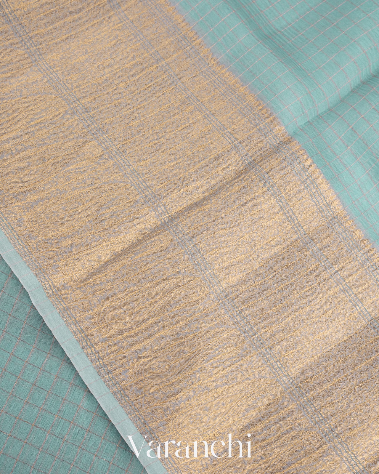 Powder Blue Pure Crush Kora Silk Saree