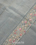 Powder Blue Pure Crush Tissue Kora Silk Saree