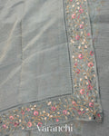 Powder Blue Pure Crush Tissue Kora Silk Saree