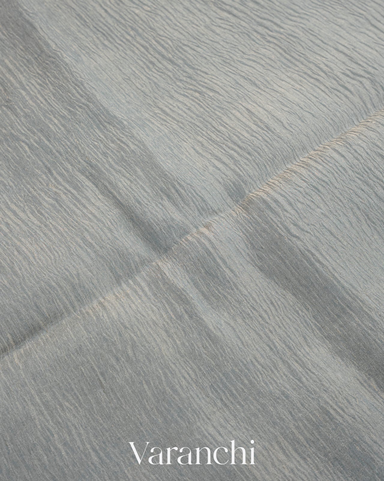 Powder Blue Pure Crush Tissue Kora Silk Saree