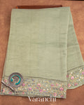 Sage Green Pure Crush Tissue Kora Silk Saree