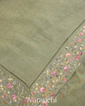 Sage Green Pure Crush Tissue Kora Silk Saree