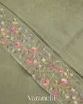 Sage Green Pure Crush Tissue Kora Silk Saree