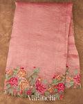  Blush Pink Petit-Point Embroidered Pure Crush Tissue Kora Silk Saree 
