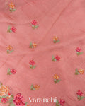  Blush Pink Petit-Point Embroidered Pure Crush Tissue Kora Silk Saree 