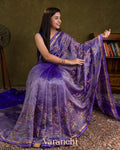 Royal Purple Floral Embroidered Pure Crush Tissue Kora Silk Saree