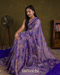 Royal Purple Floral Embroidered Pure Crush Tissue Kora Silk Saree