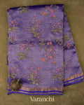 Royal Purple Floral Embroidered Pure Crush Tissue Kora Silk Saree