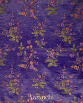 Royal Purple Floral Embroidered Pure Crush Tissue Kora Silk Saree