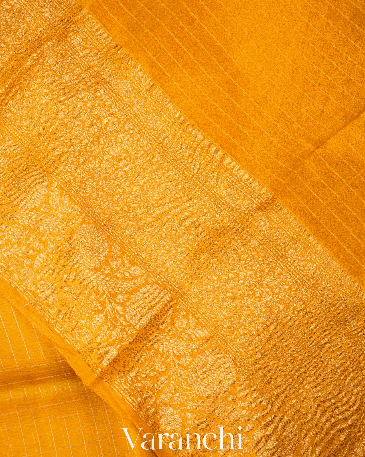 Turmeric Yellow Pure Crush Kora Silk Saree