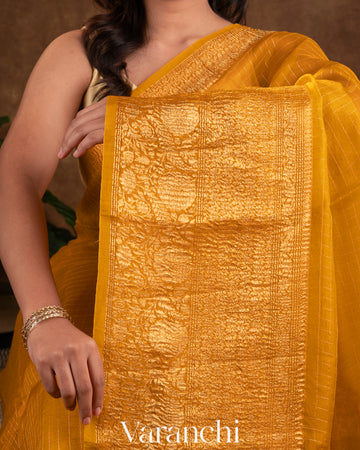 Turmeric Yellow Pure Crush Kora Silk Saree