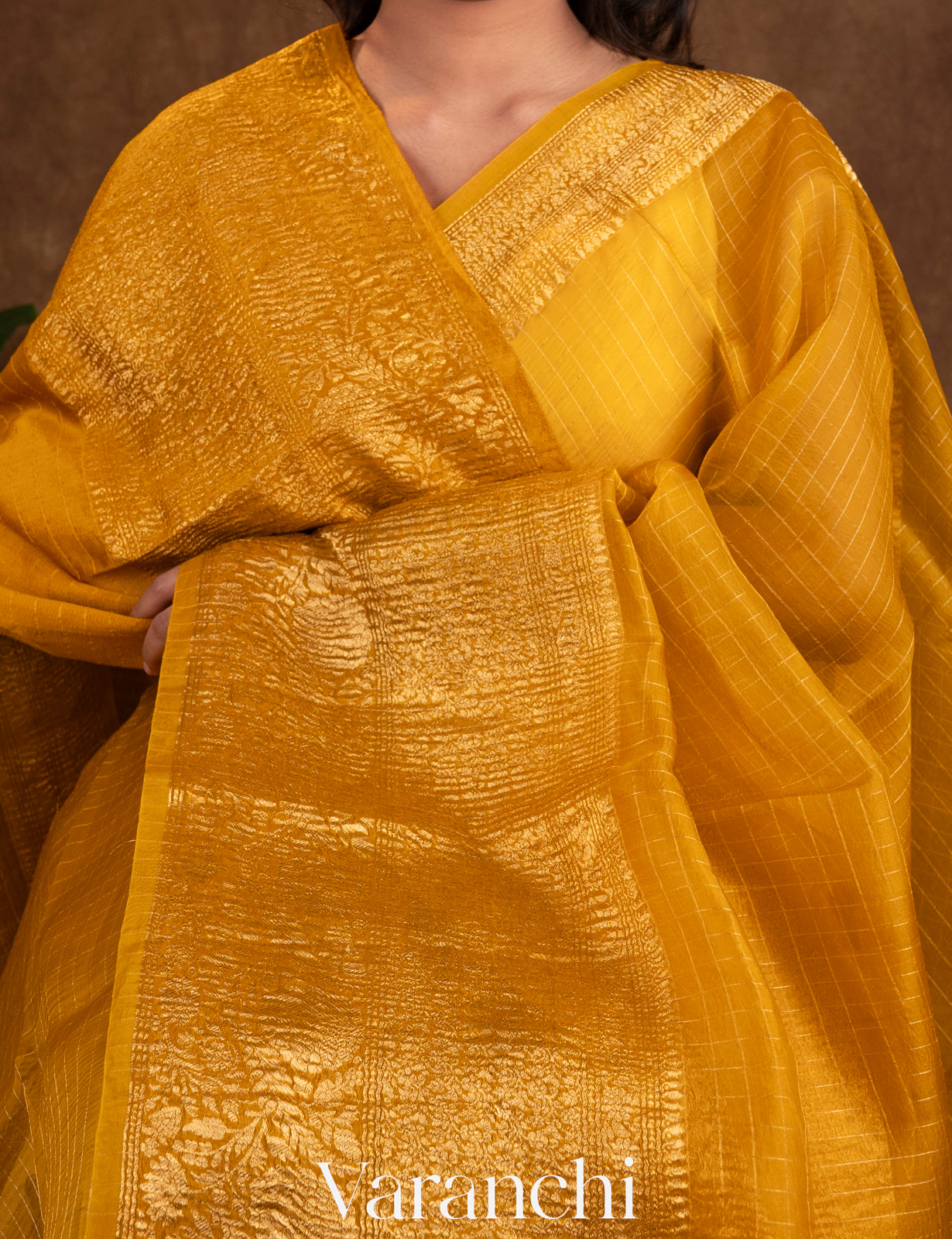 Turmeric Yellow Pure Crush Kora Silk Saree