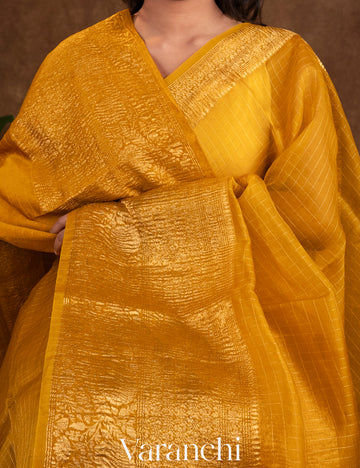 Turmeric Yellow Pure Crush Kora Silk Saree