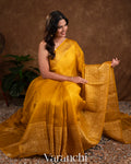 Turmeric Yellow Pure Crush Kora Silk Saree
