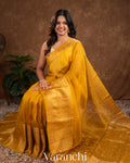 Turmeric Yellow Pure Crush Kora Silk Saree