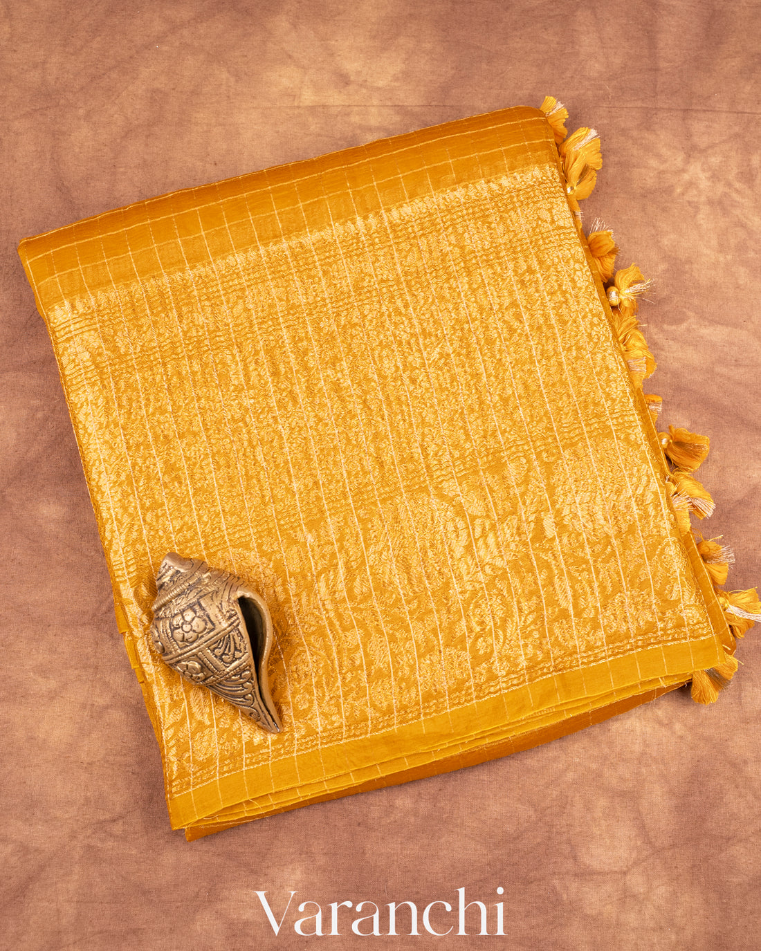 Turmeric Yellow Pure Crush Kora Silk Saree