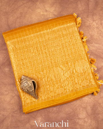 Turmeric Yellow Pure Crush Kora Silk Saree