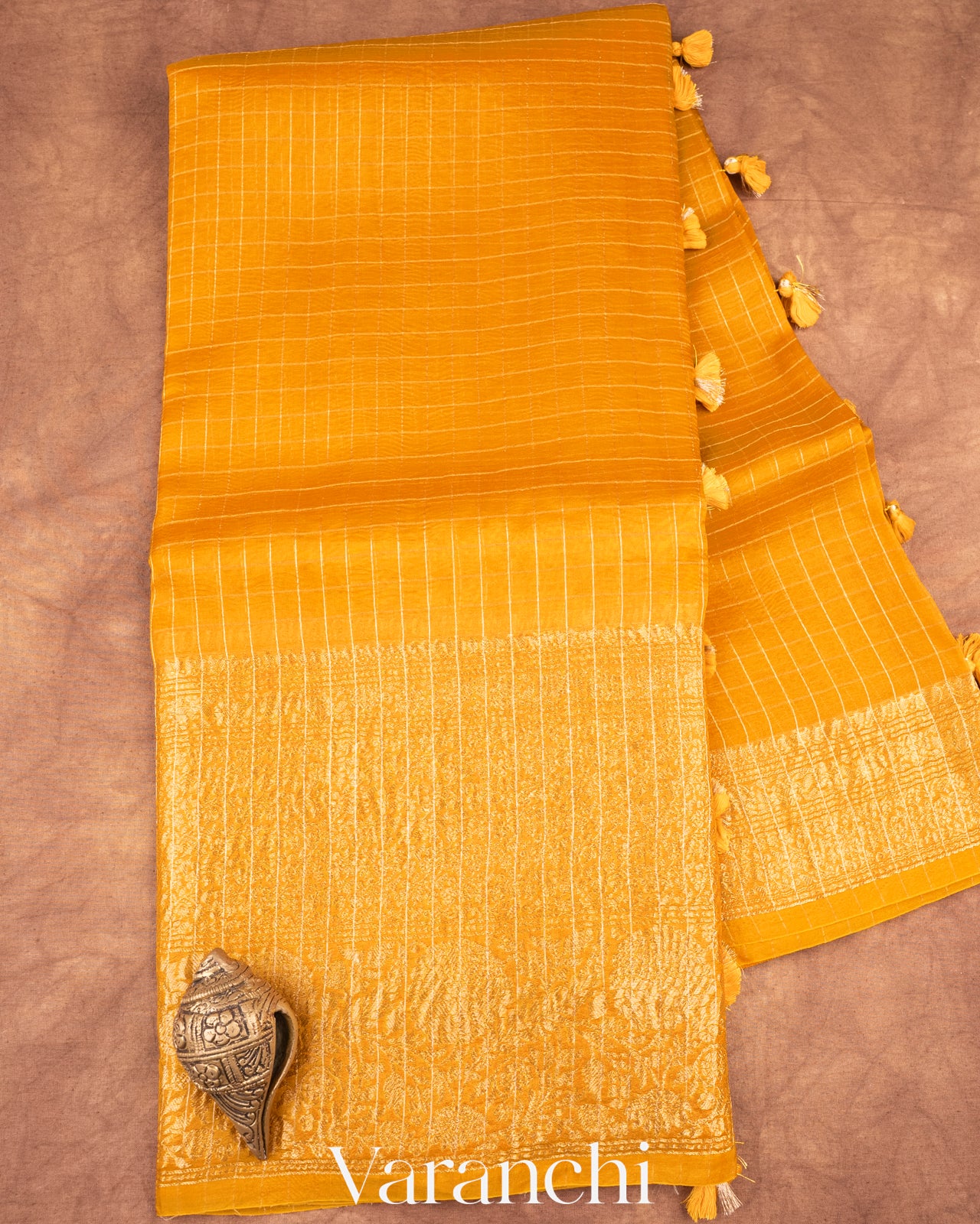 Turmeric Yellow Pure Crush Kora Silk Saree