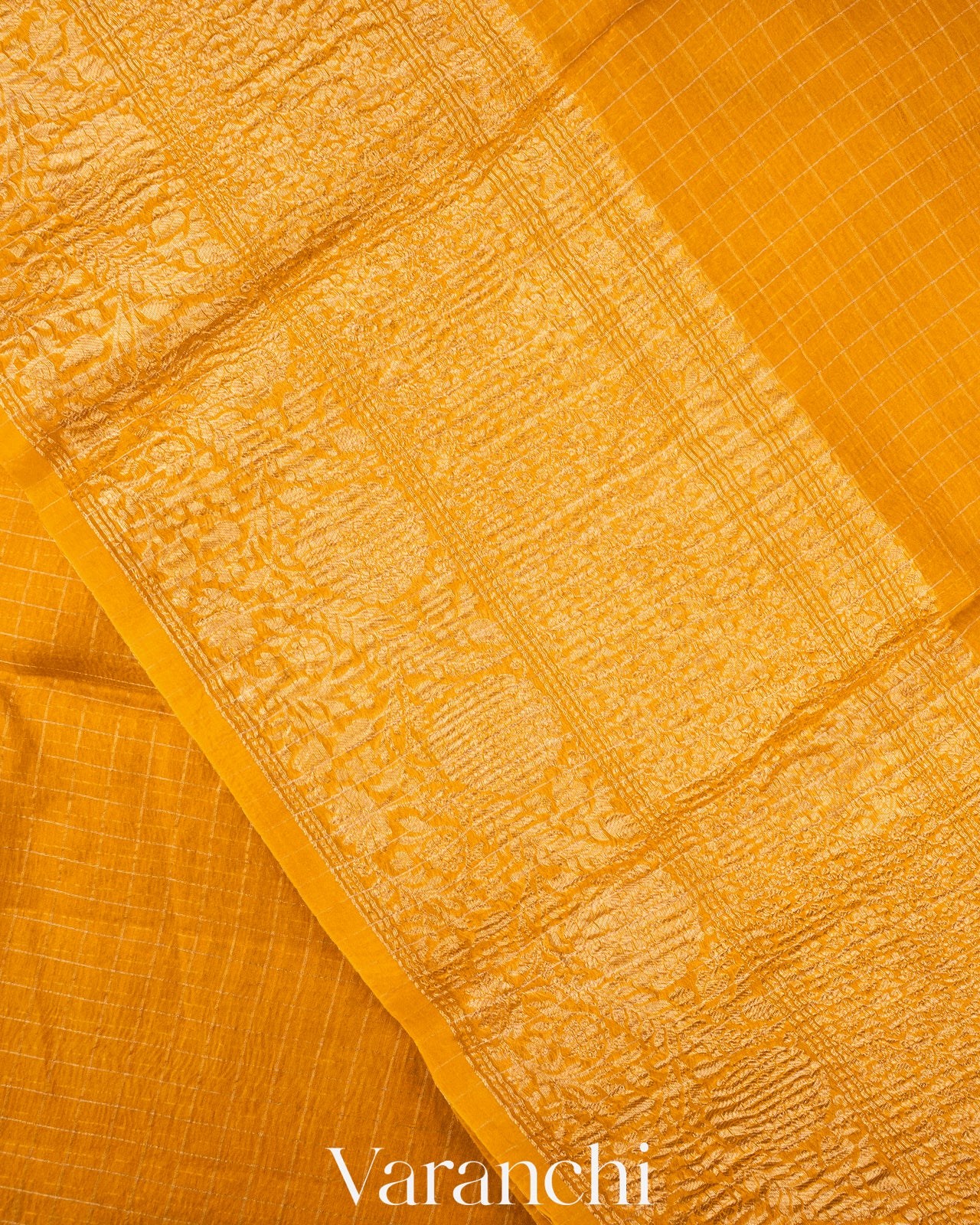 Turmeric Yellow Pure Crush Kora Silk Saree