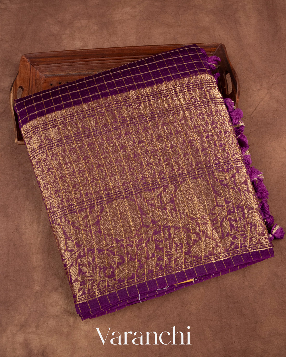 Wine Purple Pure Crush Kora Silk Saree