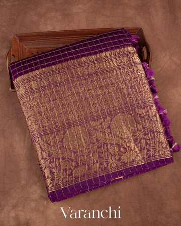 Wine Purple Pure Crush Kora Silk Saree