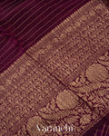 Wine Purple Pure Crush Kora Silk Saree