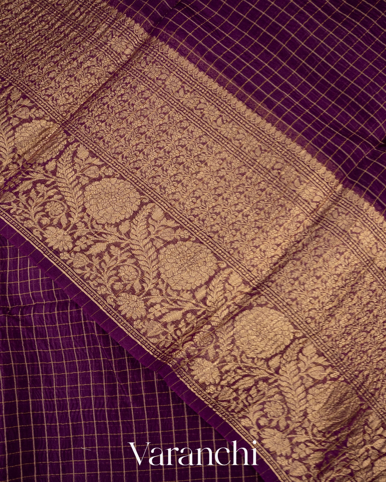 Wine Purple Pure Crush Kora Silk Saree