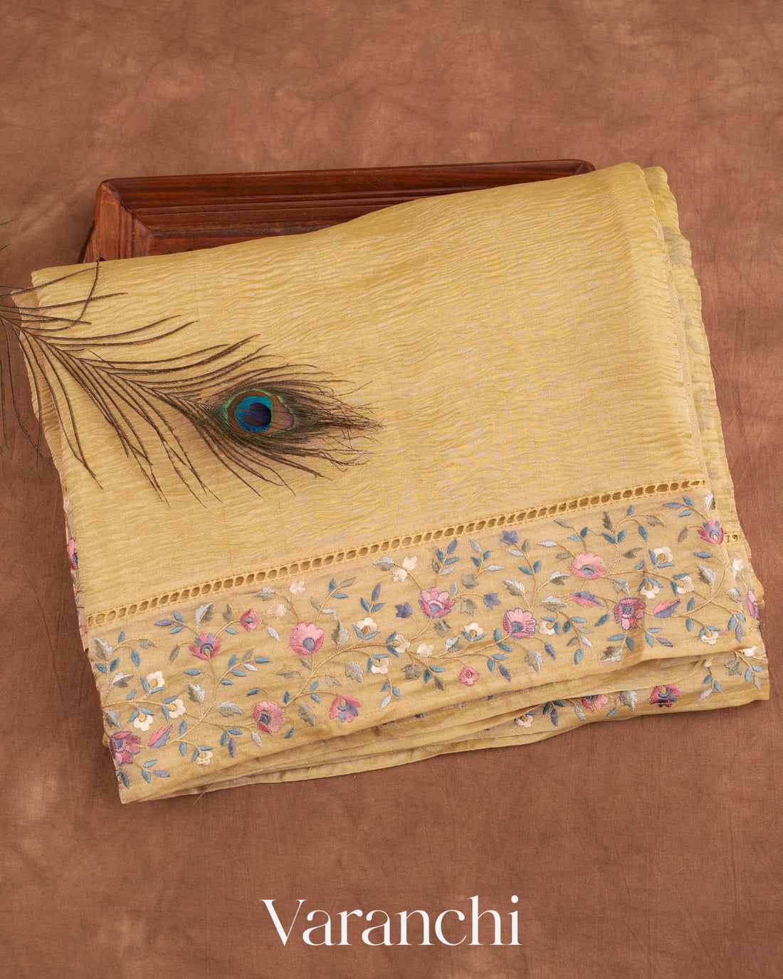 Butter Yellow Pure Crush Tissue Kora Silk Saree