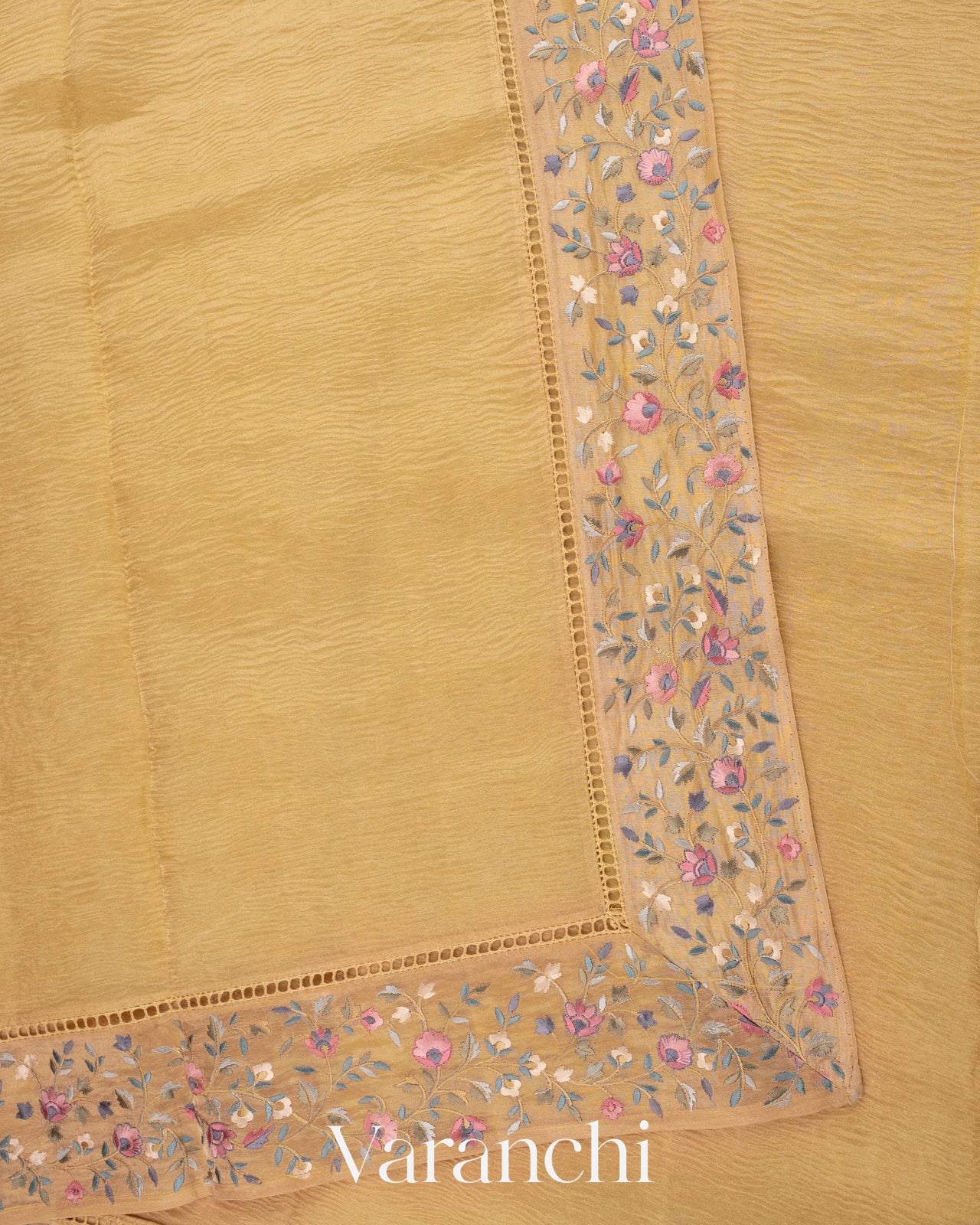 Butter Yellow Pure Crush Tissue Kora Silk Saree