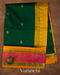 Deep Green Korvai Pure Kanchipuram Silk Cotton Handloom Saree 