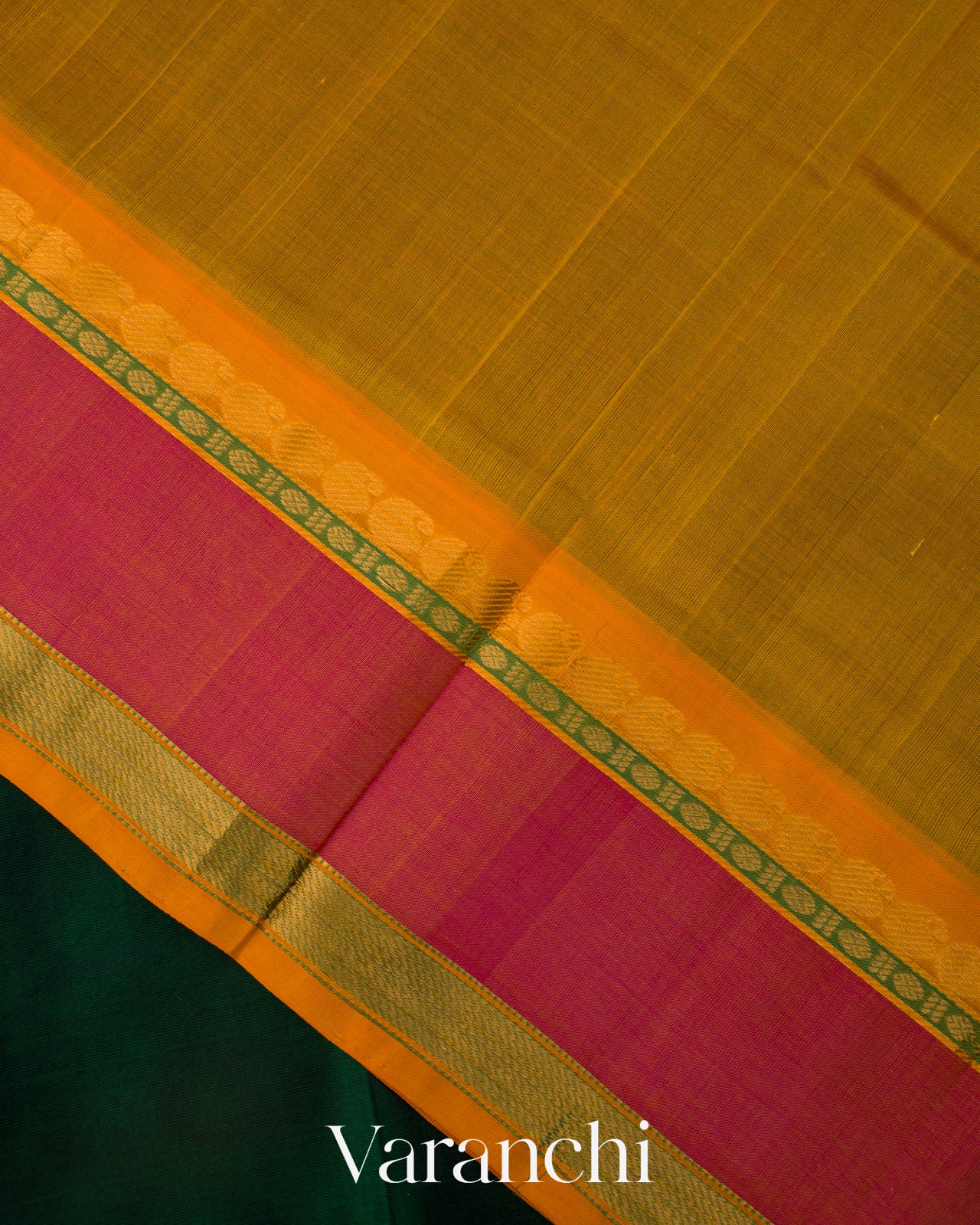 Deep Green Korvai Pure Kanchipuram Silk Cotton Handloom Saree 