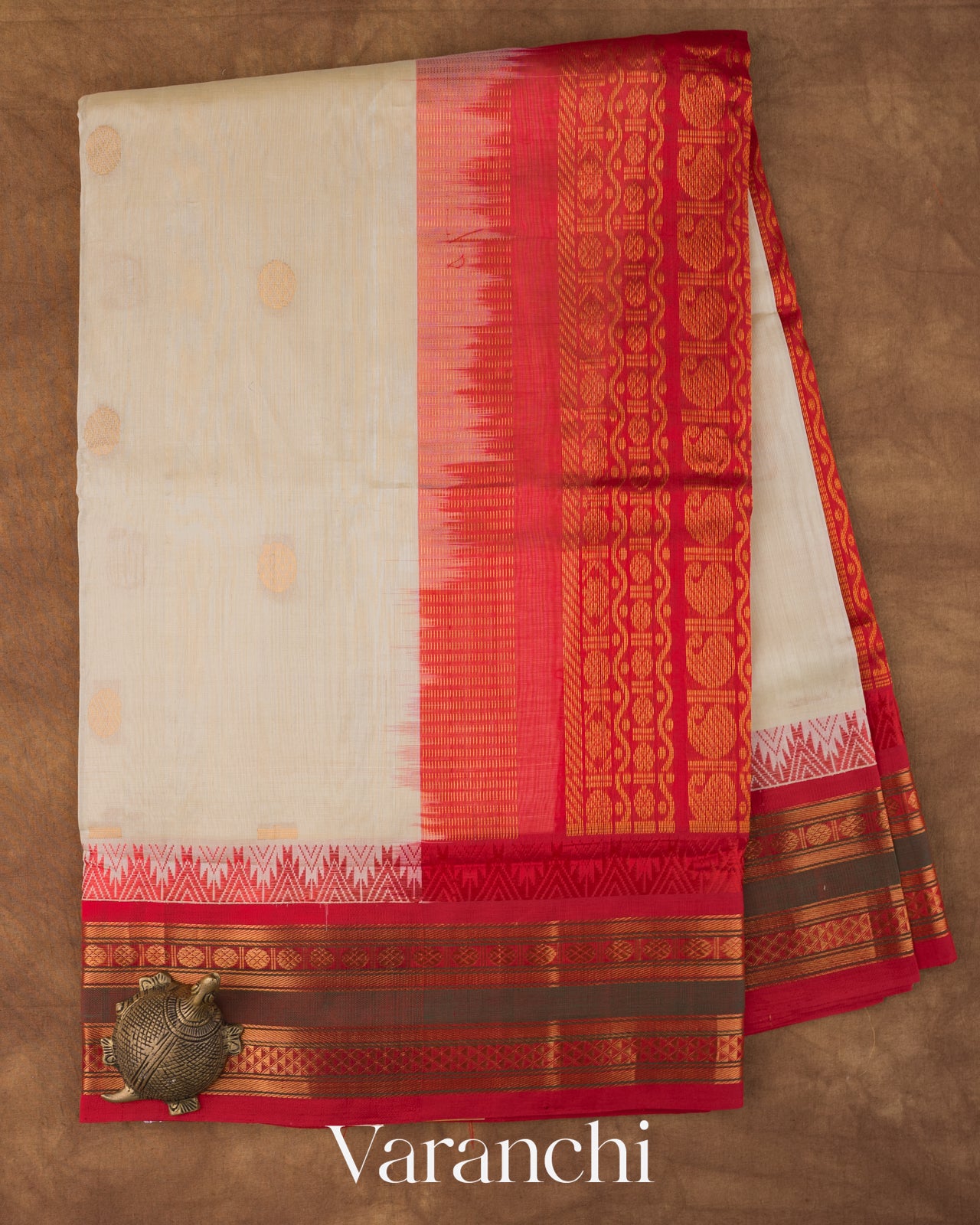 Off White  Korvai Pure Kanchipuram Silk Cotton Handloom Saree 